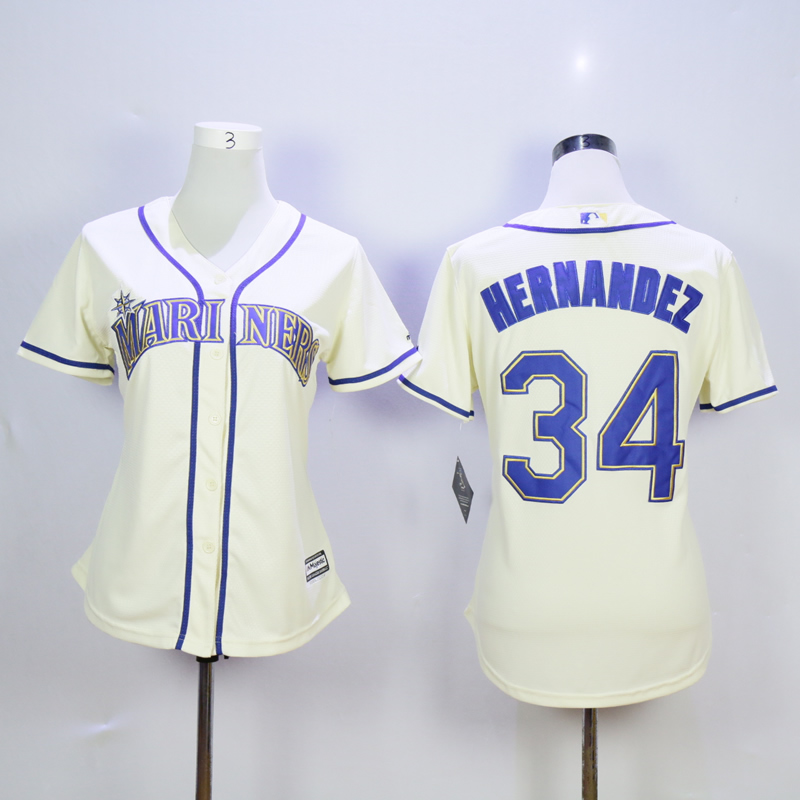 Women Seattle Mariners #34 Hernandez Cream MLB Jerseys->women mlb jersey->Women Jersey
